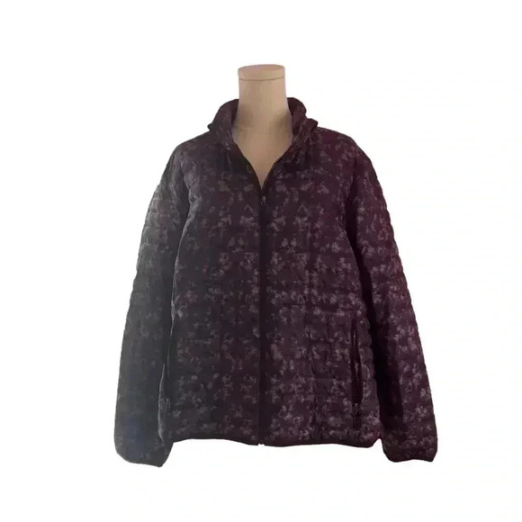 Eddie Bauer Purple Floral Puffer Jacket Lightweight Size XL Excellent Condition - Picture 1 of 4